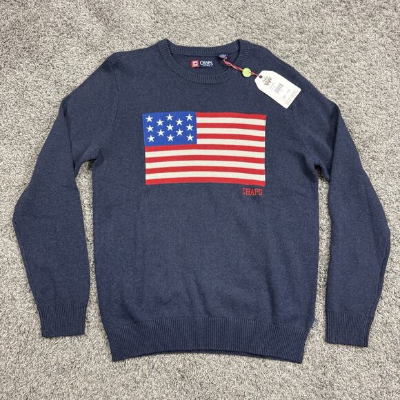 CHAPS American Flag 100% Cotton Crewneck Sweater Men’s Size M - Picture 1 of 6